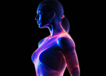 Profile of a futuristic woman in neon lights, representing the rise of AI-generated non-consensual intimate images