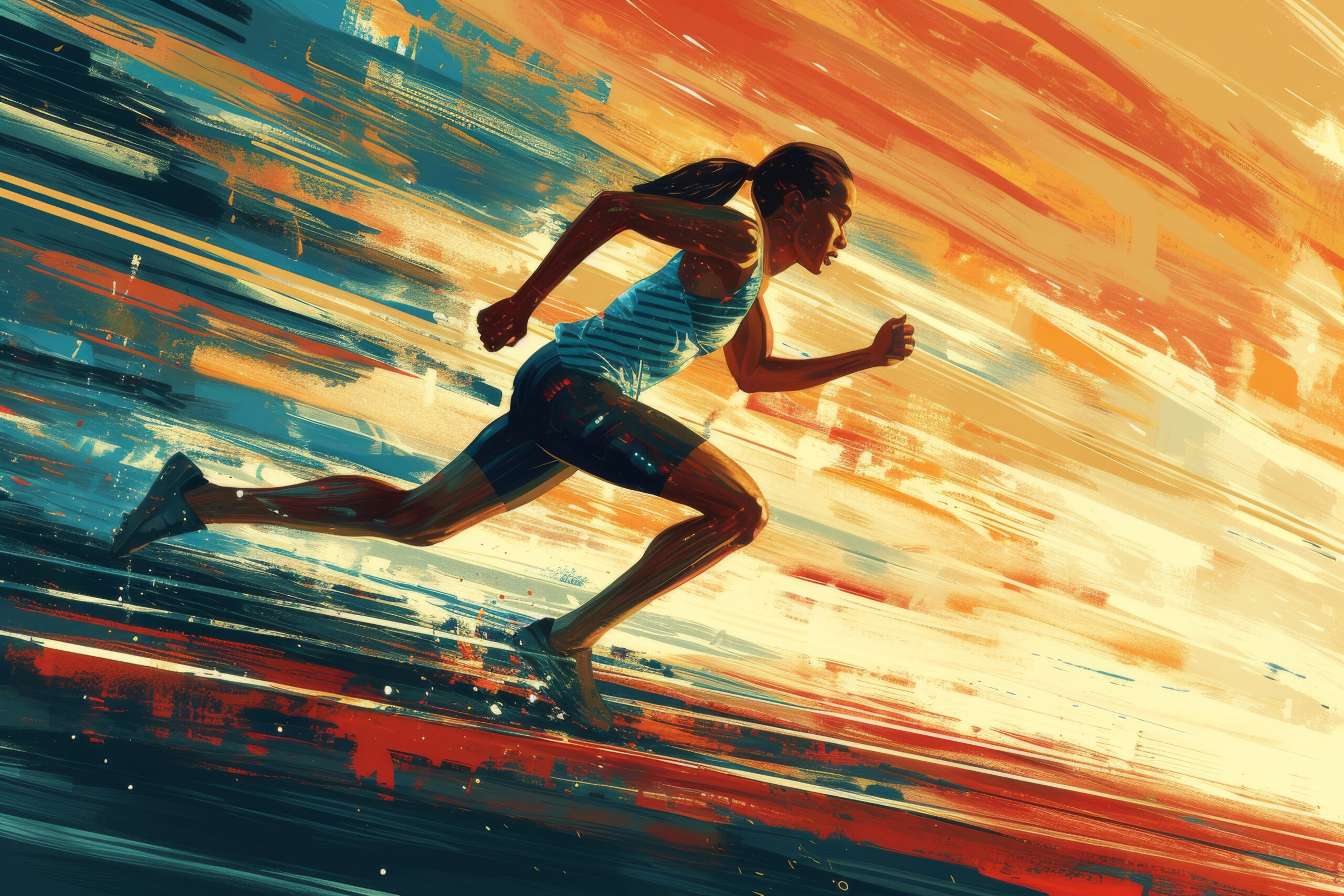 Dynamic illustration of a female sprinter in full motion